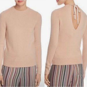 THEORY Pale Pink Rose Salomina Cashmere Sweater Bow Tie Back